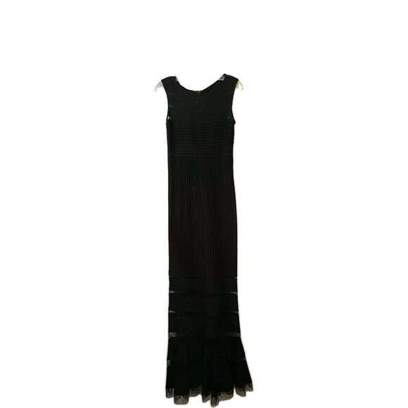 Tadashi Shoji Gown Mesh Striped Mid section ribbed Panel Style Black XS - Picture 1 of 10